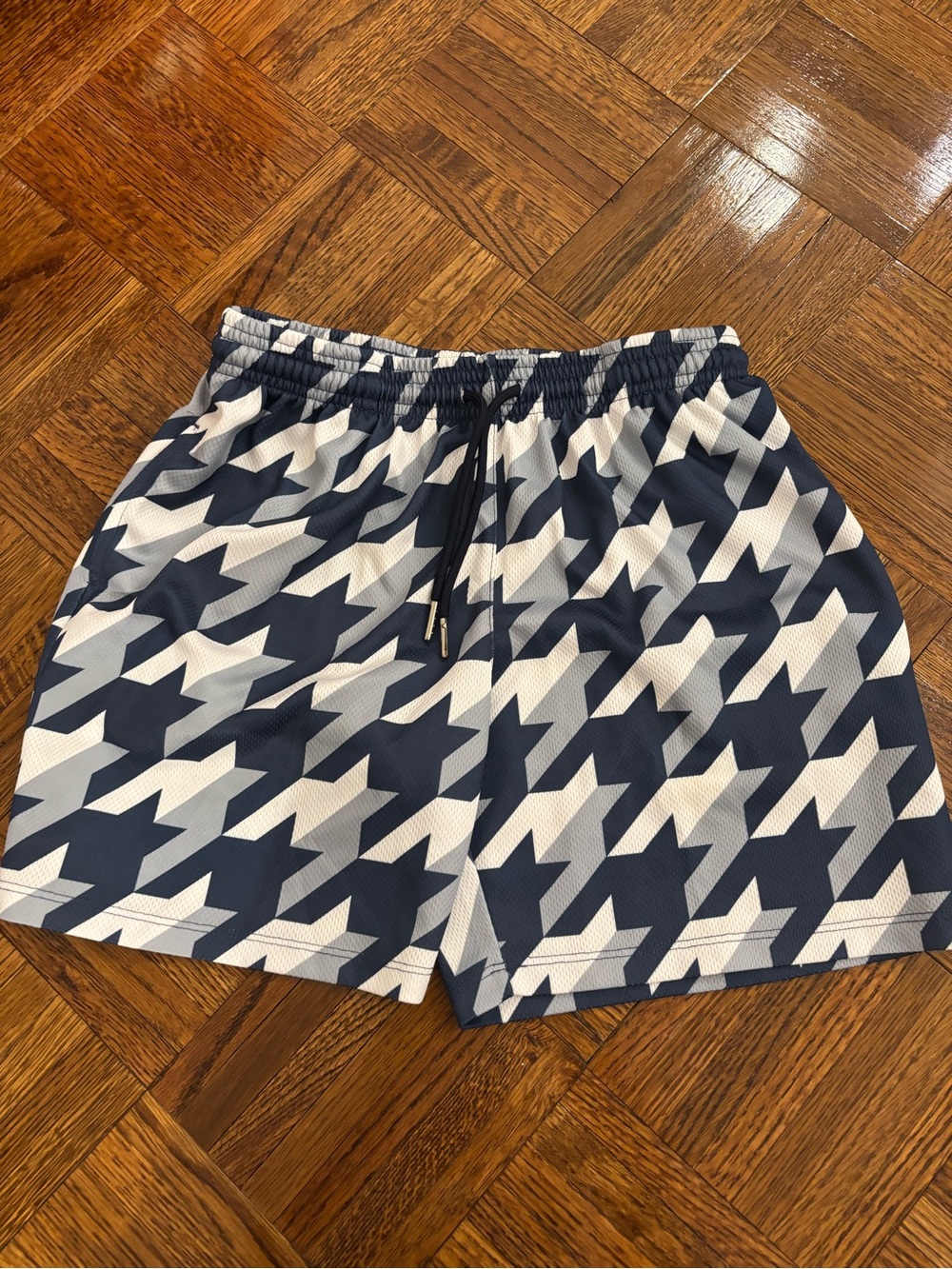 The Drip Shop Kids Houndstooth Print Athletic Shorts - Navy/White